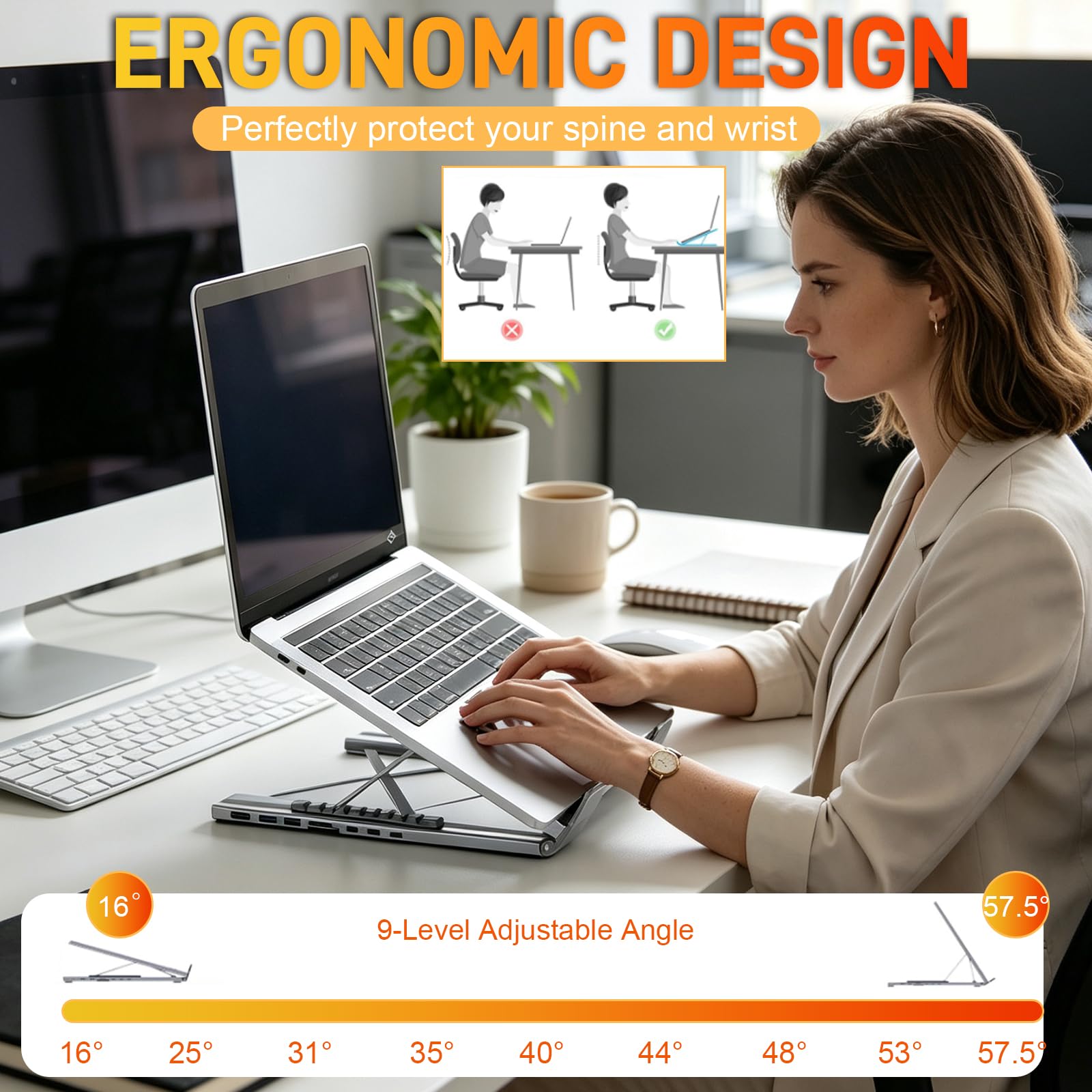 Soporte Ordenador Portátil, 9 en 1 Docking Station USB C con HDMI 4K a 60 Hz, USB 3.0, PD de 100 W, SD/TF, USB-C y RJ45, Universal Estación de Acoplamiento Laptop Stand Compatible con MacBook, Windows