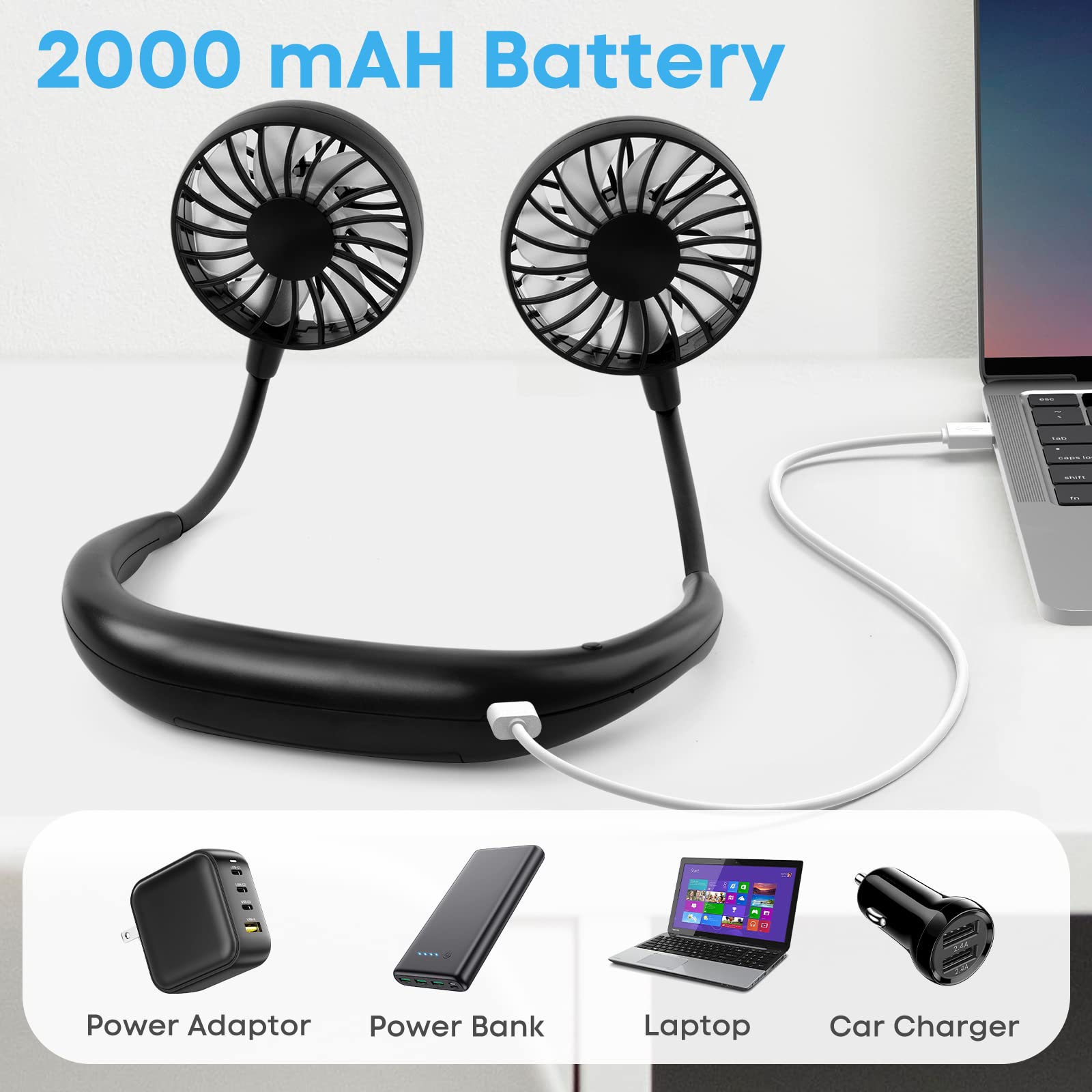 Ventilatore Da Collo Ricaricabile - 8000 MAh, Senza Lama, 5 Velocità, Display Digitale, Luci LED - Foto 11