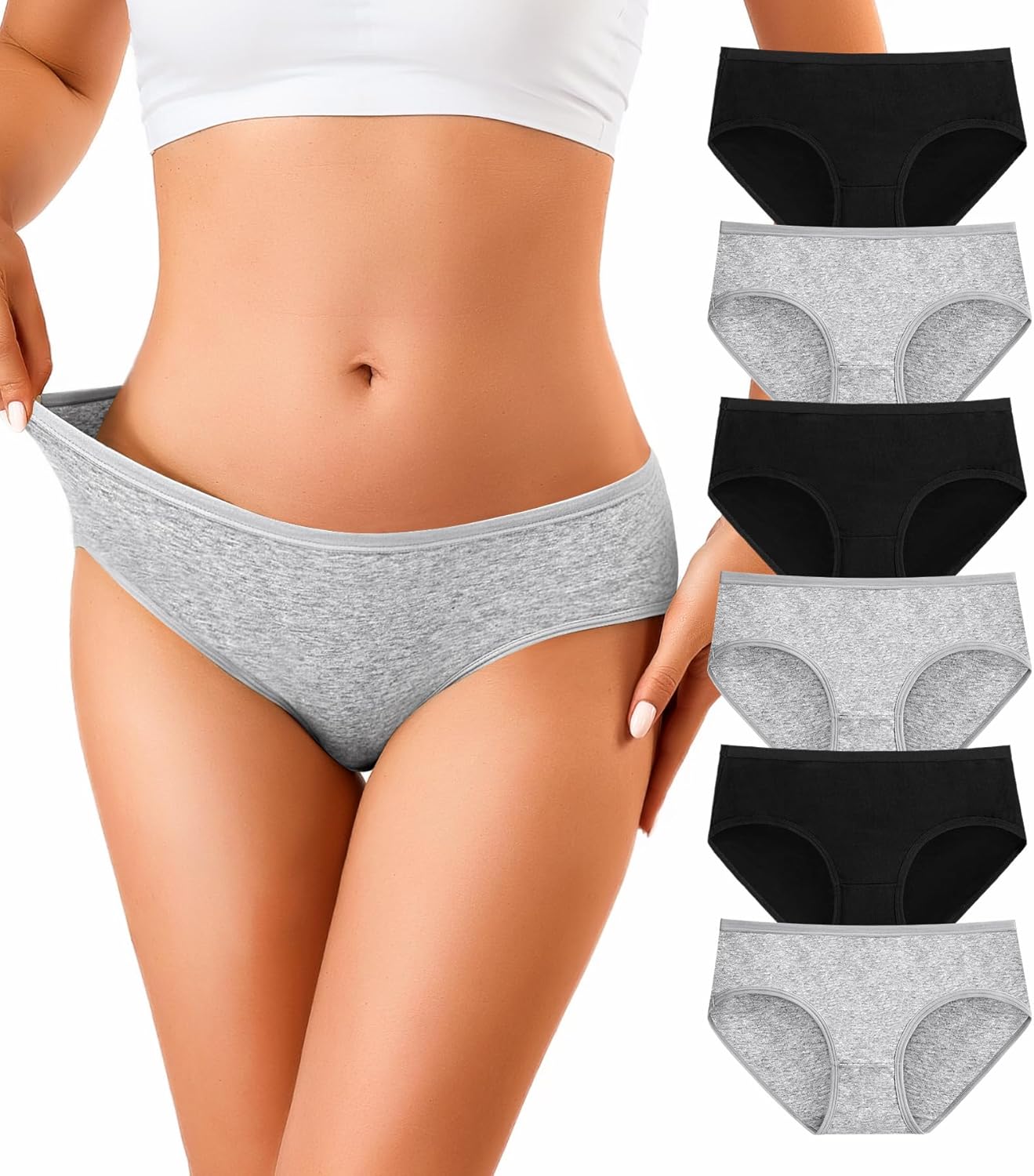 OLIKEME Womens Underwear Cotton Hipster Panties Low Rise No Show Briefs Soft Stretch Breathable Ladies Panties 6 Pack