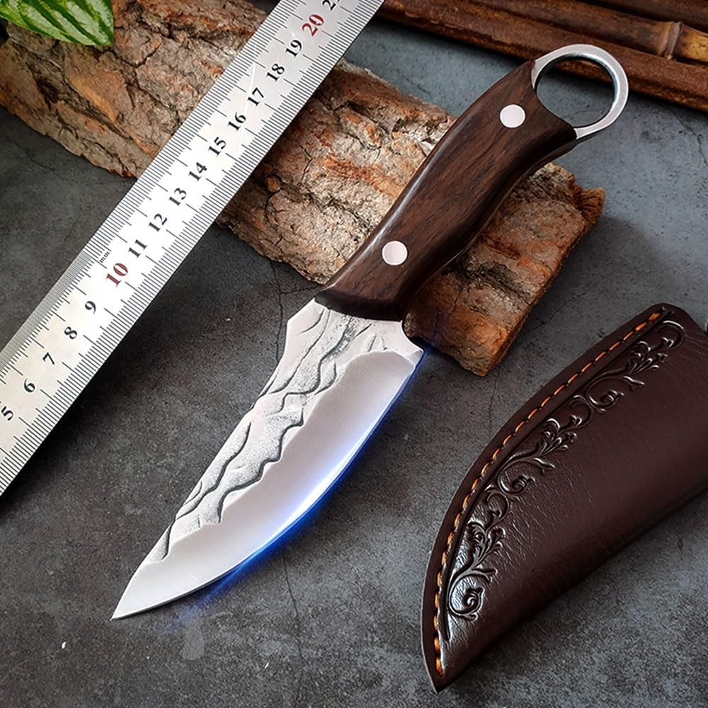 Meat Cleaver,Cleaver Knife Hand Forged Outdoor Knife 5Cr15Mov Stainless Steel Boning Knives Wooden Handle Chef Kitchen Knives Fishing Camping Hunting Knife, LAMAJIGA5844