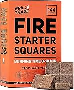 Grill Trade Fire Starter Squares 144, Easy Burn Your BBQ Grill, Camping Fire, Wood Stove, Smoker Pellets, Lump Charcoal - Fireplace Cubes - Ideal Barbeque Accessories