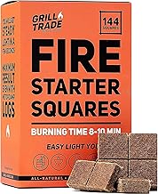 Grill Trade Fire Starter Squares 144, Easy Burn Your BBQ Grill, Camping Fire, Wood Stove, Smoker Pellets, Lump Charcoal - Fireplace Cubes - Ideal Barbeque Accessories