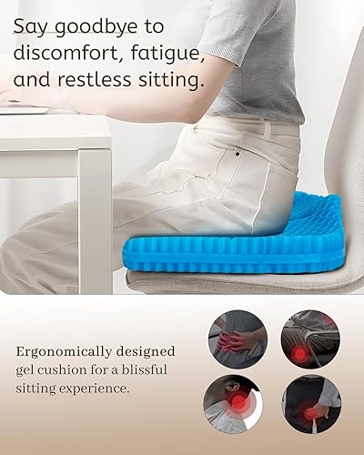 Miniatura 2 de Cojín de asiento de gel, cojines para silla de oficina, cojín de asiento de automóvil, almohadilla de silla doble gruesa para aliviar el dolor de