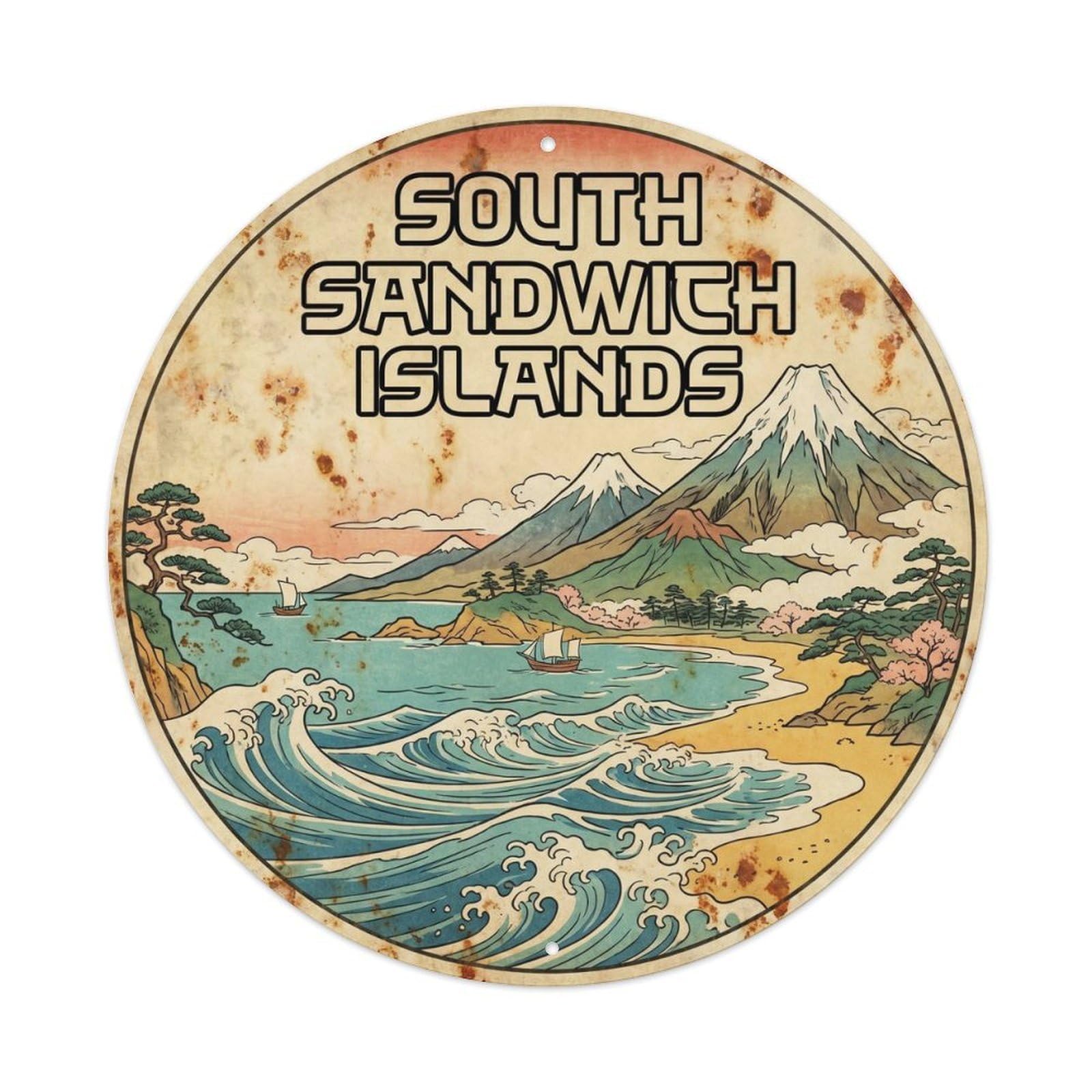 South Sandwich Islands Seabird Island Ink Illustration Metal Tin Sign