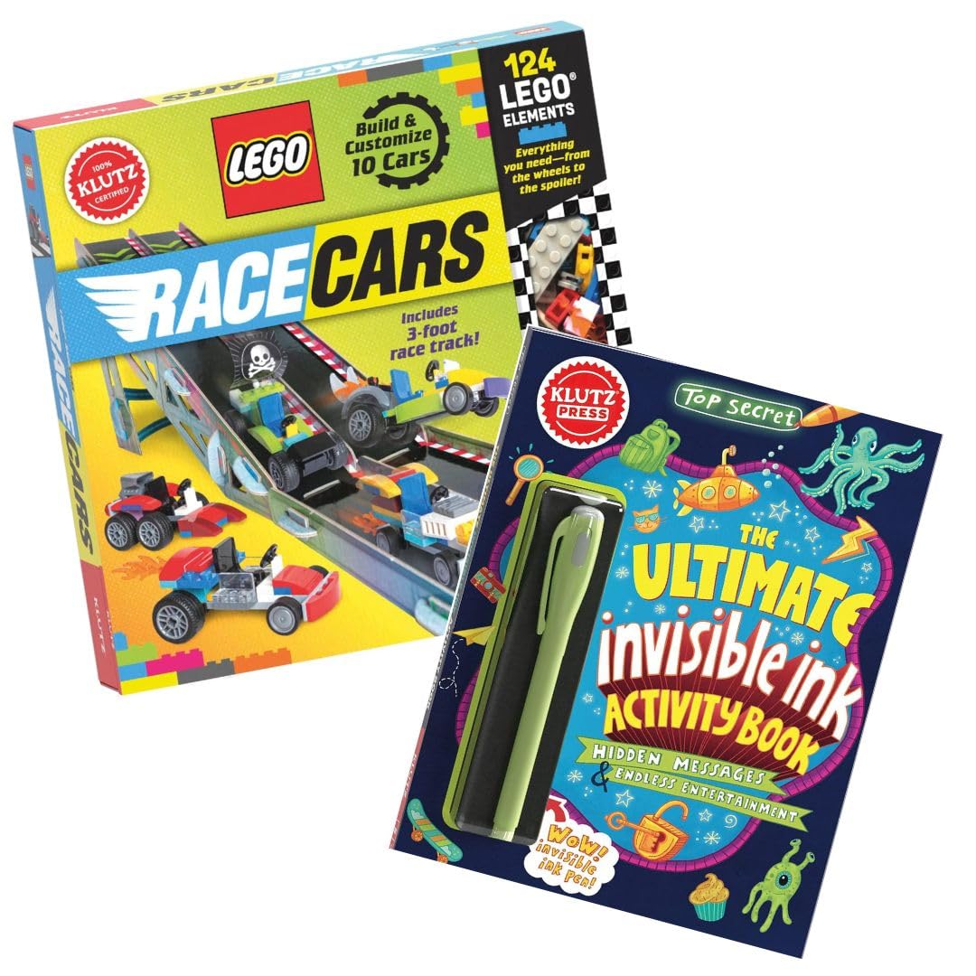 Klutz Lego Race Cars Building Kit with 3-Foot Track and Invisible Ink Activity Book, 124 Elements, Ages 8+