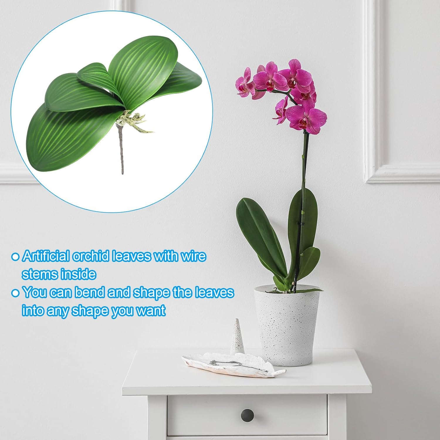 PATIKIL Faux Orchid Leaves 5.6 Inch, 6 Pack Small Artificial Phalaenopsis Foliage Real Latex Touch Green Plant 5 Leaves with Stems for Home Flowers Pot Decor, Green