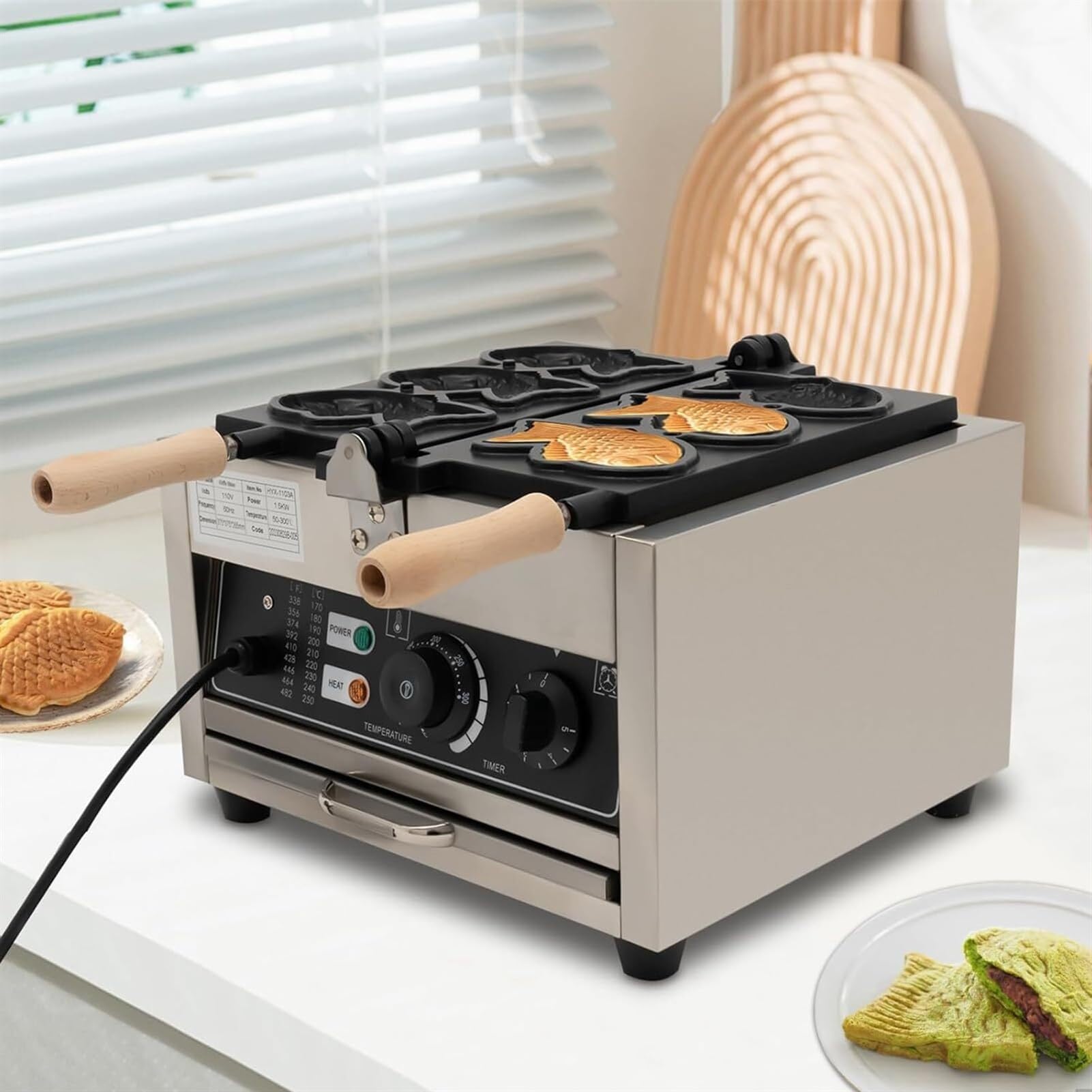 Macchina per Waffle a Forma di Pesce per Uso Commerciale, 3 Pezzi, Macchina per Waffle Taiyaki Giapponesi Antiaderente, Macchina elettrica per Waffle in Acciaio Inossidabile da 140,