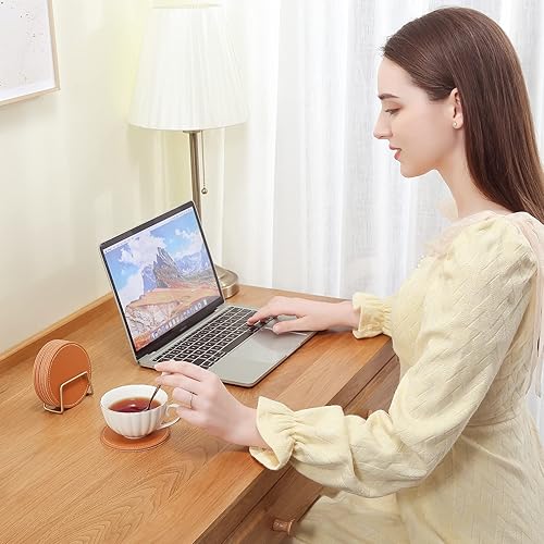 Miniatura 6 de CASEGRACE Juego de 6 posavasos con soporte de metal, posavasos absorbentes de piel sintética con base de corcho, juego de posavasos decorativos para