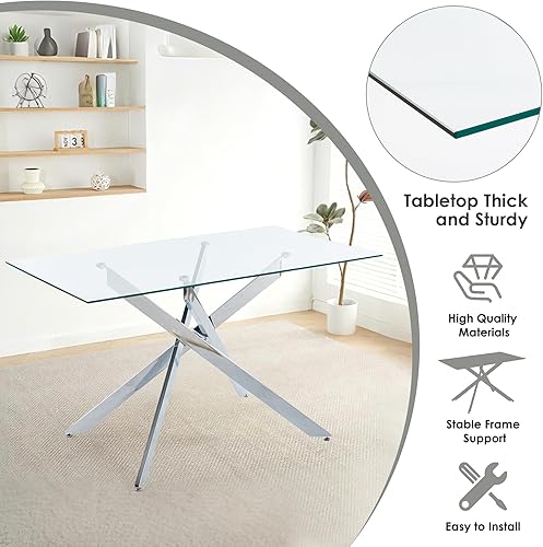 Miniatura 27 de Juego de mesa de comedor de 7 piezas para 6, mesa rectangular moderna de cristal con 6 sillas tapizadas de cuero, juegos de mesa y sillas de comedor