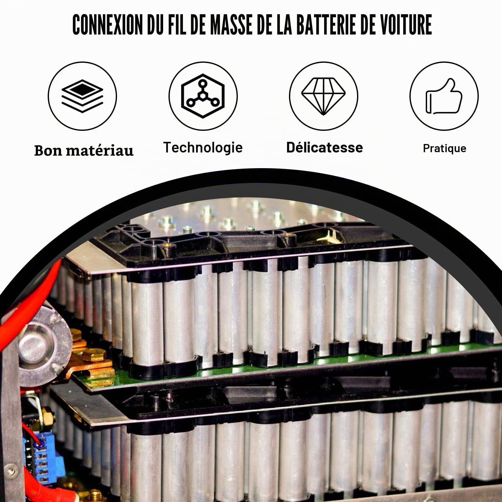 2 Pièces Câble De Batterie avec Cosse: Cable Batterie Voiture, 16mm², 50cm, Câbles De Connexion De Batteries pour Moto, Camion, Solaire, Camping-Car, Marine (Rouge, Noir)