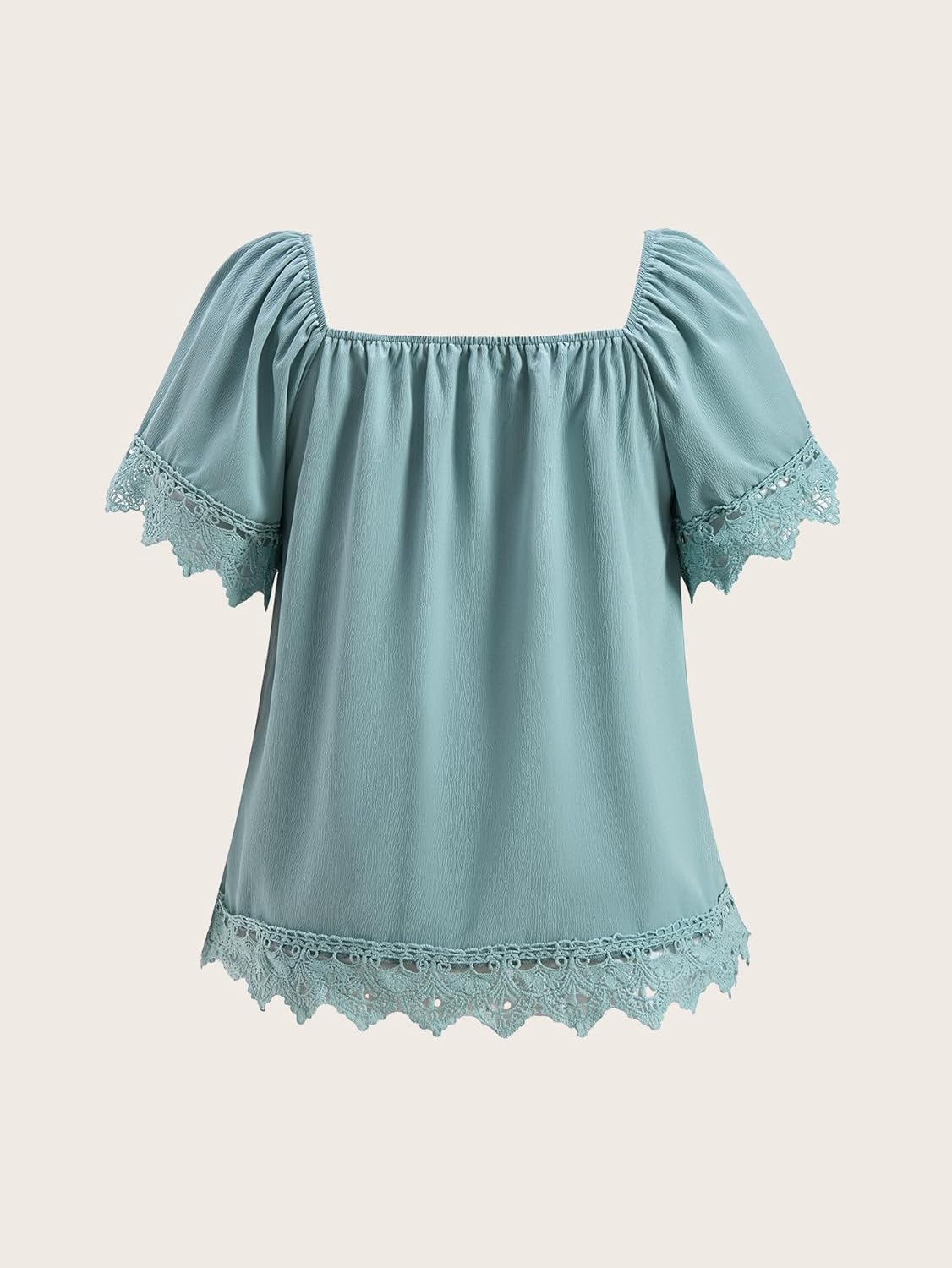 Women's Plus Size Lace Blouses Summer Dressy Casual Square Neck Short Sleeve Elegant Tops - Image 2