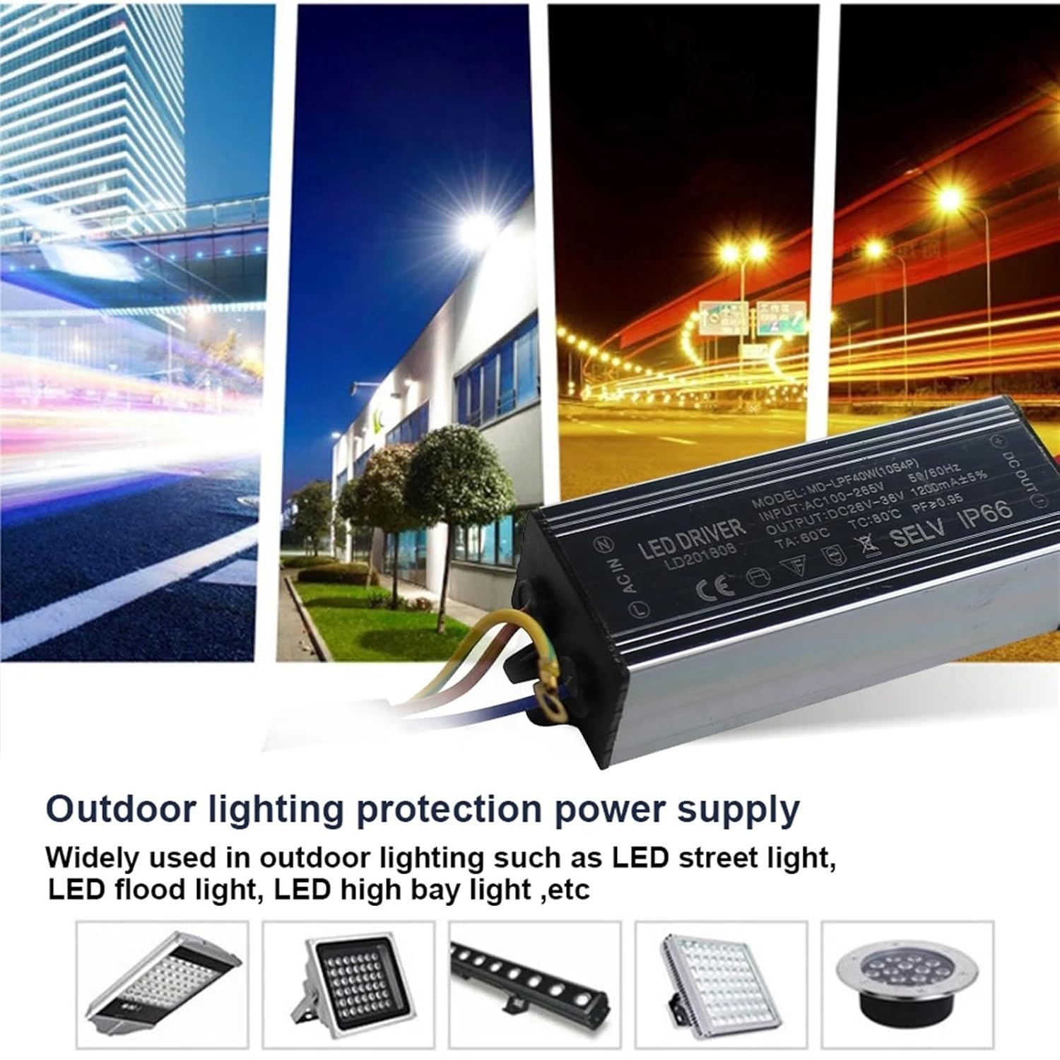 Aluminum IP66 40W LED Driver 1200mA AC 100-265V Waterproof Power Supply Lighting Transformer Driver Ballast