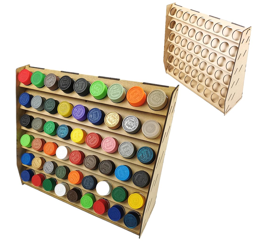 HobbyHold Paint Rack Organiser With 54 Holes for Citadel Paints - Wooden Stand for Model Making - 36 mm - Wall Mounted Craft Paint Holder