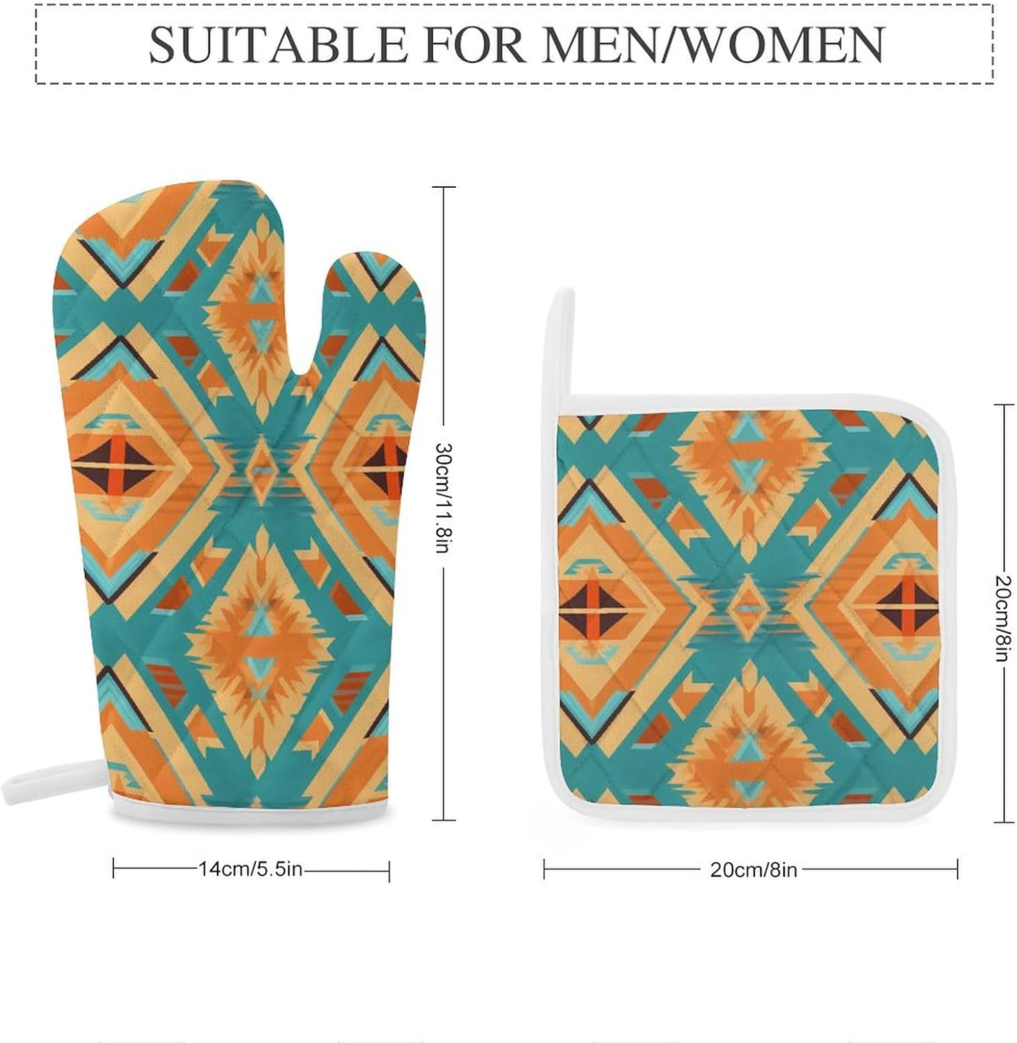 Tribal Ethnic Aztec Geometric 4 Pcs Oven Mitts and Pot Holders Set High Heat Resistant Long Kitchen Oven Glove Potholders