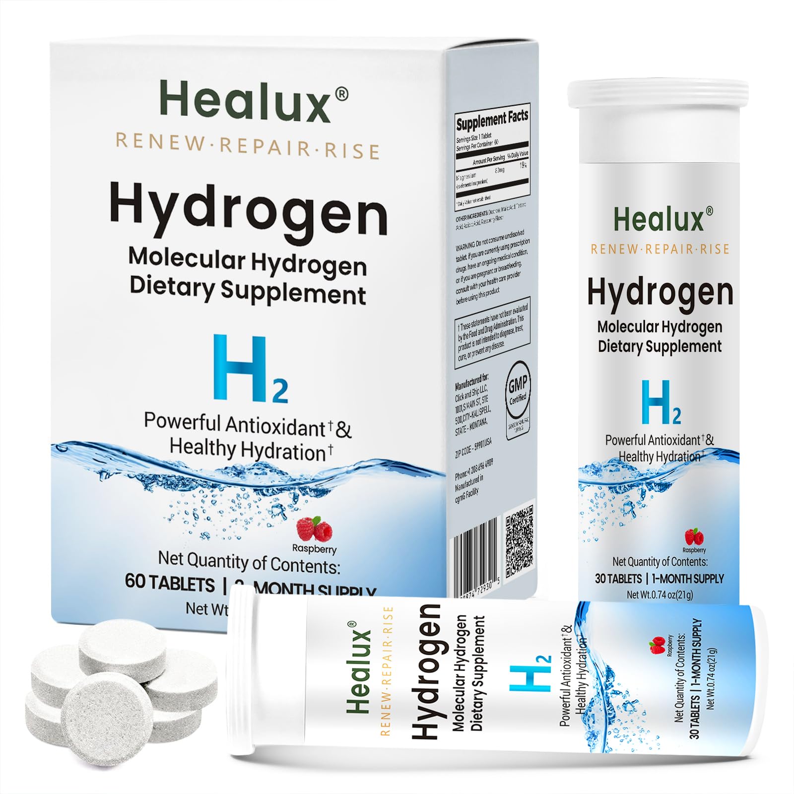 Hydrogen Water Tablets 12 PPM – Molecular H₂ Tablets with Magnesium | H2 TAB Antioxidant Support for Energy, Cellular Health, Recovery & Cognitive Function, 60 Count, Raspberry 60 Count (Pack of 1)