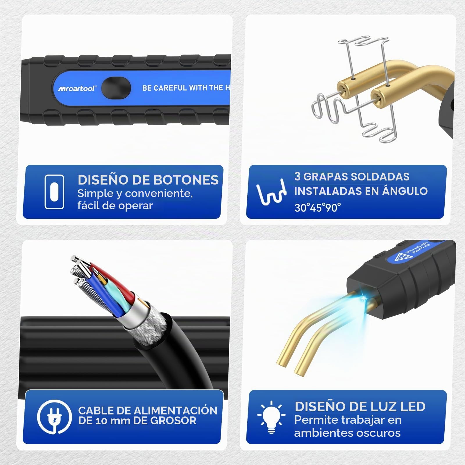 MR CARTOOL 220V Soldadura Plástica Máquina Kit de Soldadura de Plástico con 600 Grapas Calientes, Kit de Reparación de Parachoques de Coche con 15W/35W/45W/65W/80W Ajustable para Coche Moto (Bleu)