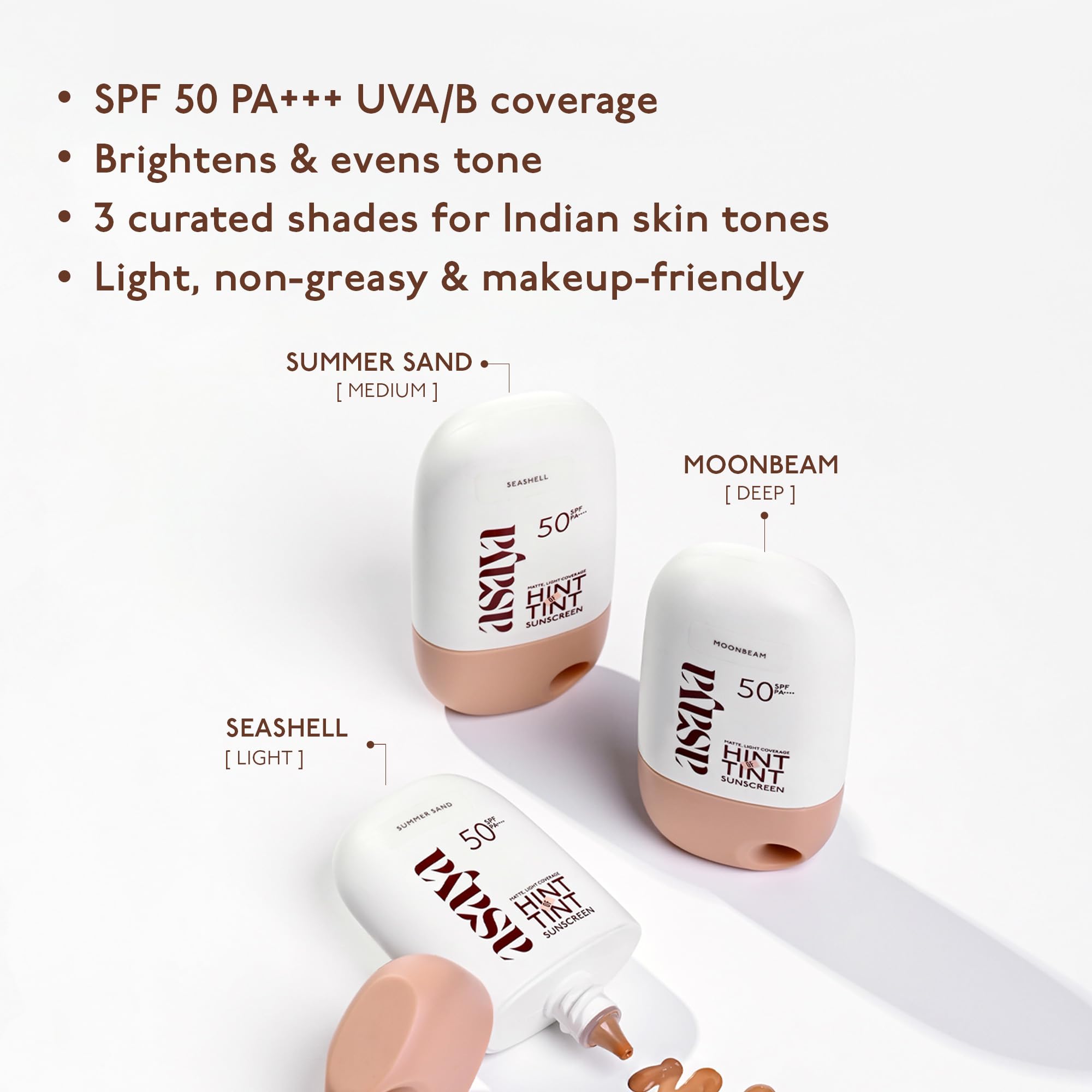Asaya Under One Sun Hint of Tint Tinted Sunscreen SPF 50 PA++++ | In-VIVO Tested | Matte Light Coverage | Seashell | Light | 40 ml 3