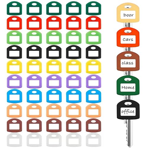 50 Pack Colored Key Covers with Labels - Silicone Key