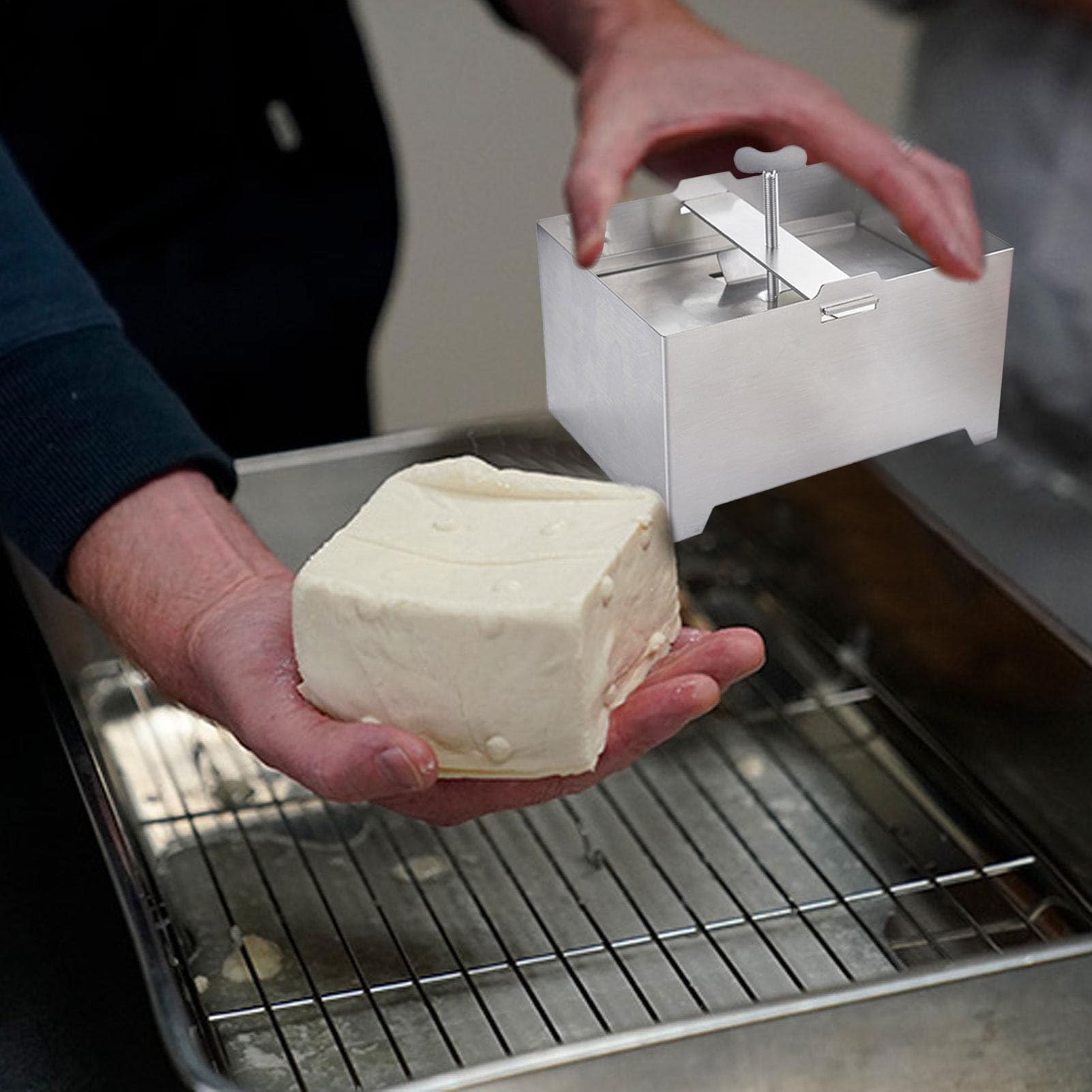 Presse à fromage, moule à fromage domestique avec drainage et plateau d'égouttement – Machine à fromage réglable à pression pour salle à manger familiale, cuisine, restaurant, pâtisserie