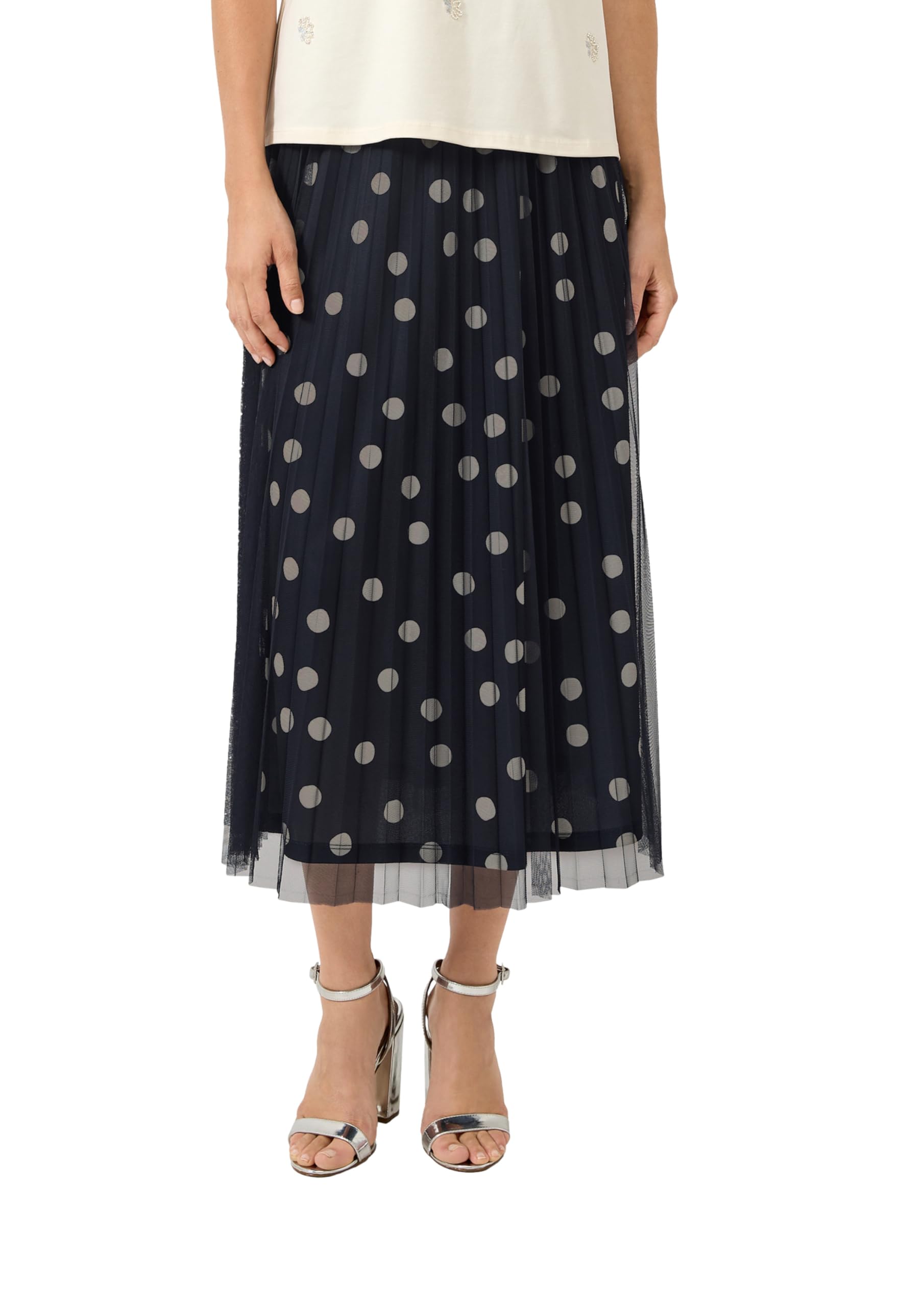 s.Oliver Pleated Mesh Midi Skirt with Jersey Lining, 59A3_Navy, 8