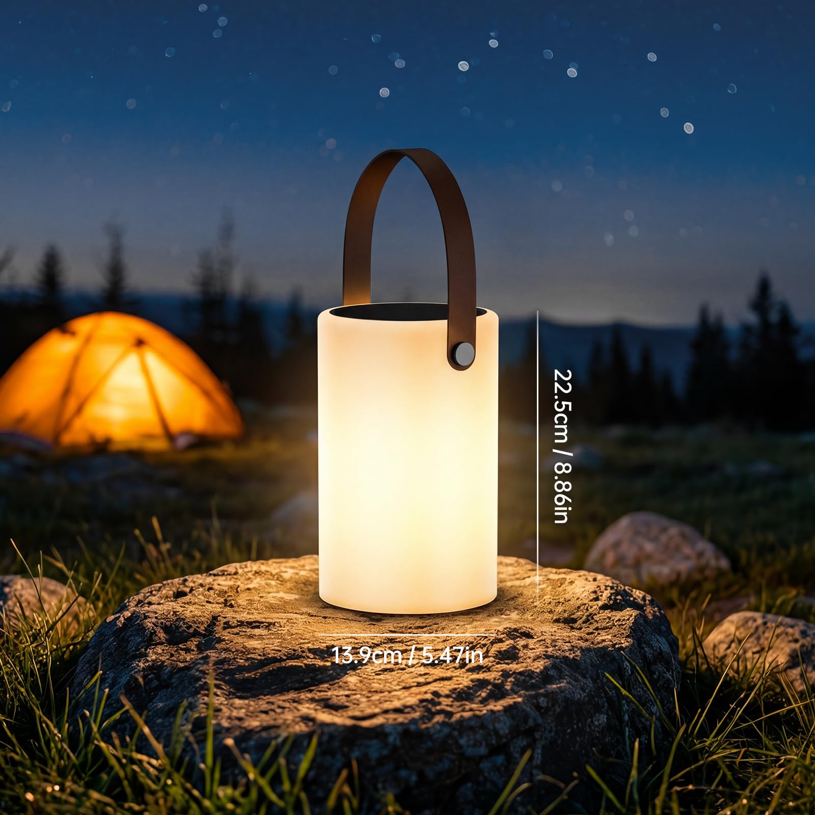 Gewiny Solar-Tischlampe, Outdoor-Solarlaternen, Outdoor-Lampen für Terrasse, wasserdicht, wiederaufladbare Laterne mit Lichtsensor, dimmbar, warmweiß und RGB-tragbare kabellose LED-Leuchten für Garten