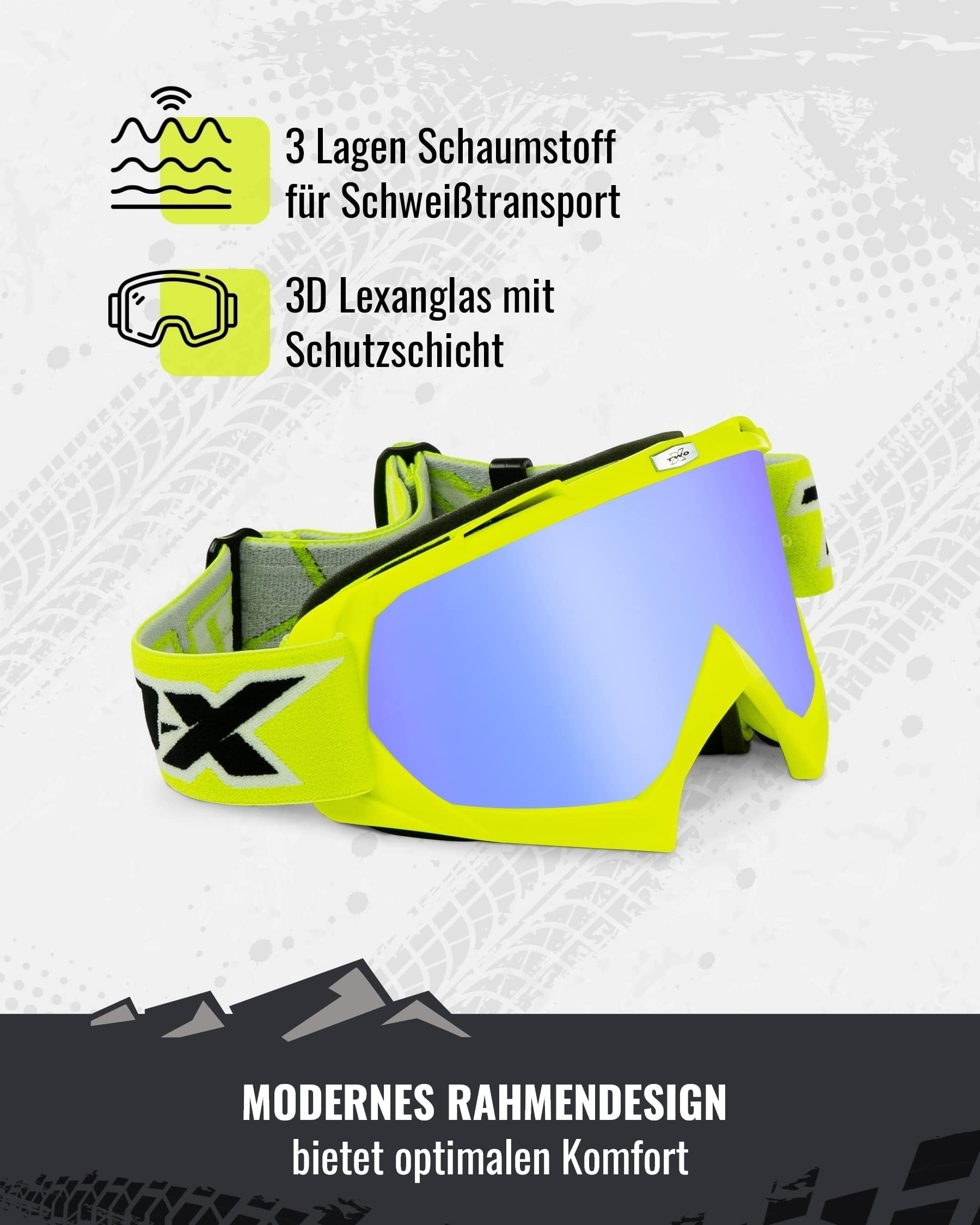 TWO-X Lunettes de motocross - Lunettes de motocross - Lunettes de moto résistantes aux rayures - Enduro & Downhill - Modèle Race