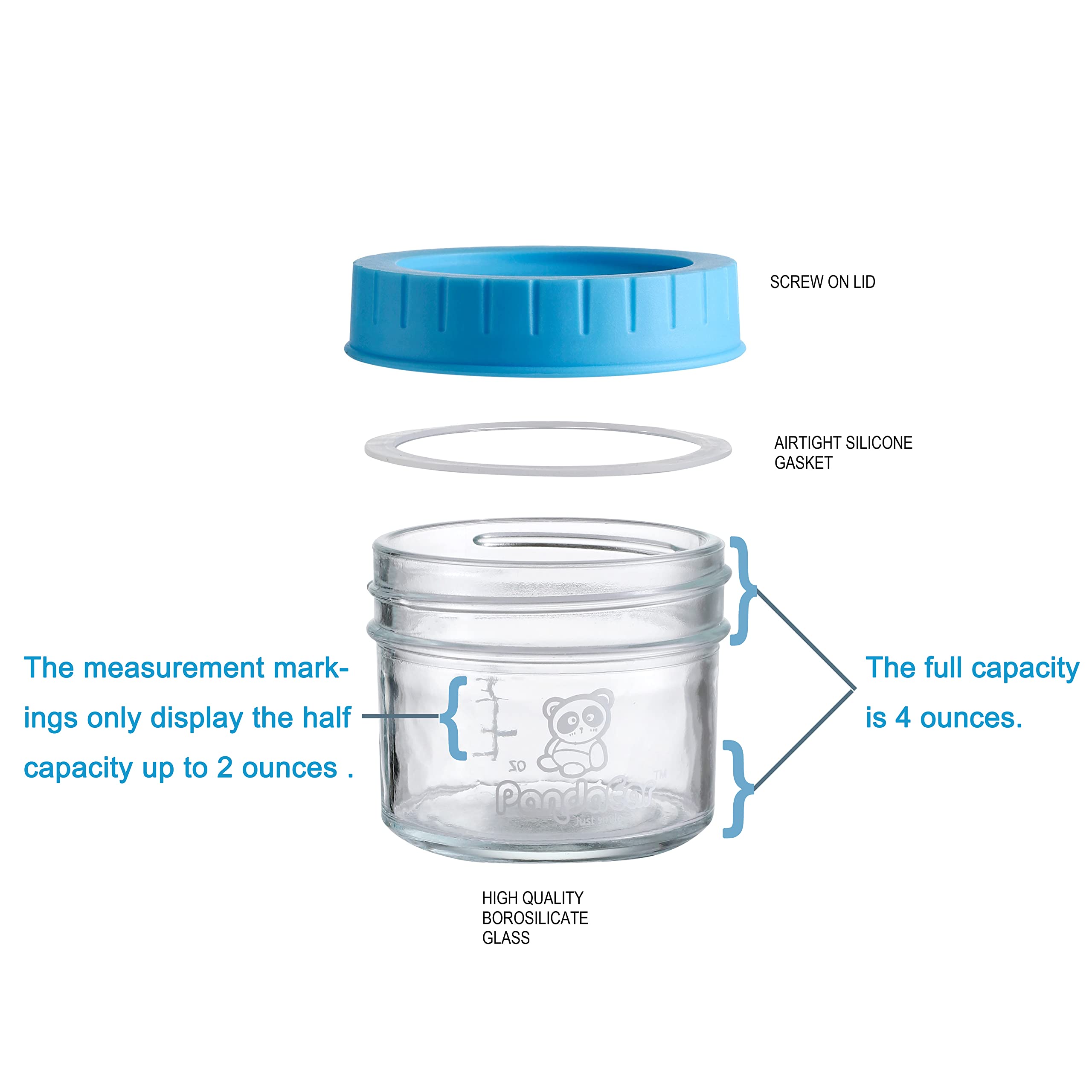 PandaEar (Paquet de 12 bocaux en verre pour bébés | Congélateur réutilisable de 4 oz pour petits contenants avec couvercles étanches à l'épreuve des fuites | Bébés Enfants Bébés