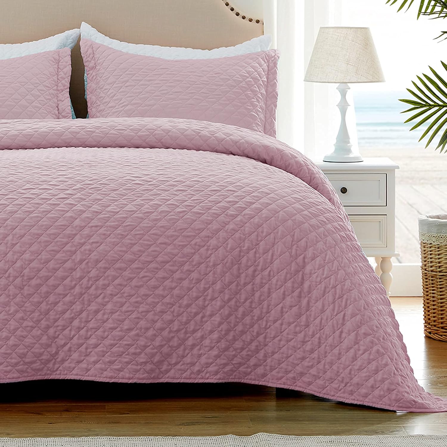 SunStyle Home Quilt Set Queen Mauve Diamond Lightweight Bedspread Full