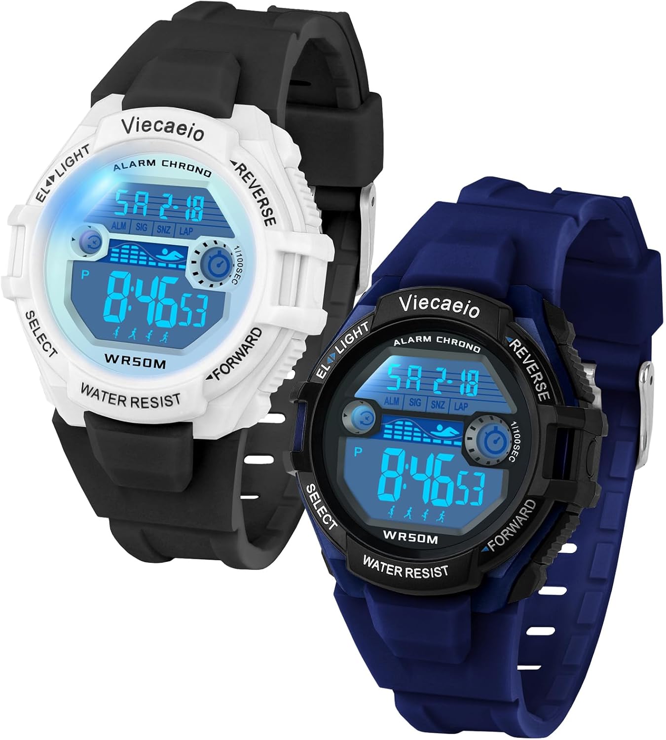 Kids Digital Watch for Boys Girls Ages 5-18, 50M Waterproof & Shockproof Sports Watch with 7-Color LED Backlight, Alarm, Stopwatch, Calendar, 2 Soft BPA-Free Silicone Straps