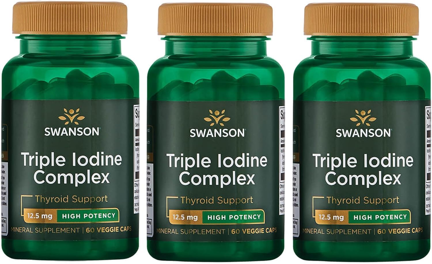 Swanson Triple Iodine Complex 12.5 mg, 60 Veg Caps, 3 Pack 60 Count (Pack of 3)