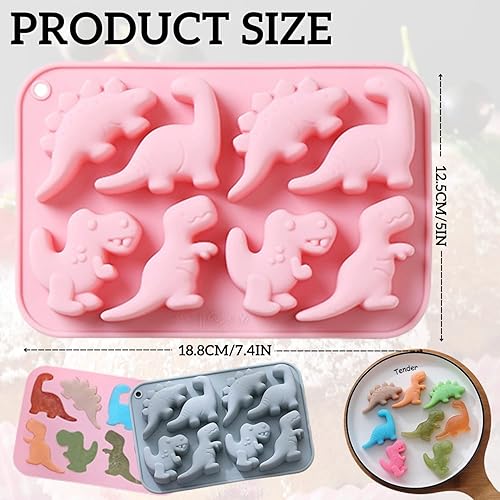 Miniatura 2 de Crethinkaty Moldes de silicona de grado alimenticio de dinosaurio, 8 cavidades de chocolate duro para caramelos de hielo, molde de silicona para