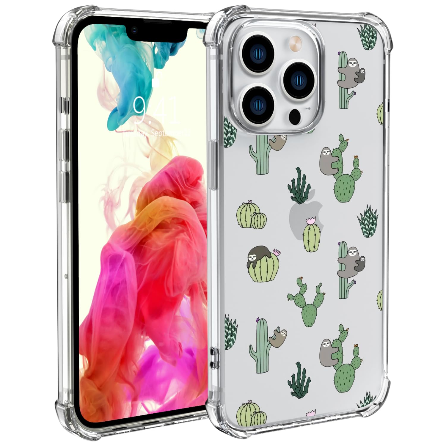 Wihytec Cute Sloth Cactus Phone Case for iPhone 11 Sloth Cactus Case Cover Clear Phone Case w/Four Corner Reinforced Shockproof Girly Women Phone Cover Transparent Case