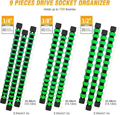 Vista 81 de GOOACC Organizador magnético de enchufes de 1/4 de pulgada, 2 piezas de soporte métrico SAE, bandeja organizadora de enchufes de 1/4 de pulgada
