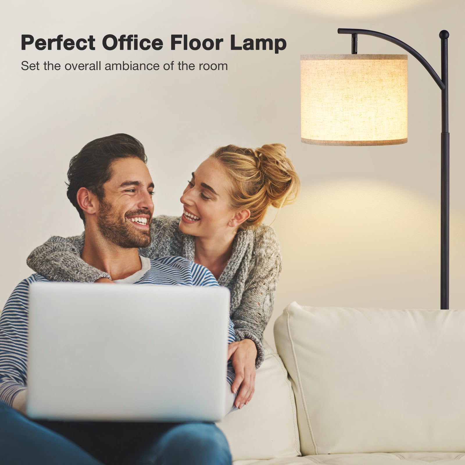 Stehlampen LED Wohnzimmer Moderne Stehlampe mit 3 Farbtemperaturen Beige Lampenschirm stehleuchte 9W Glühbirne inklusive für Wohnzimmer Schlafzimmer und Büro Stehleuchte mit Fußschalter Schwarz