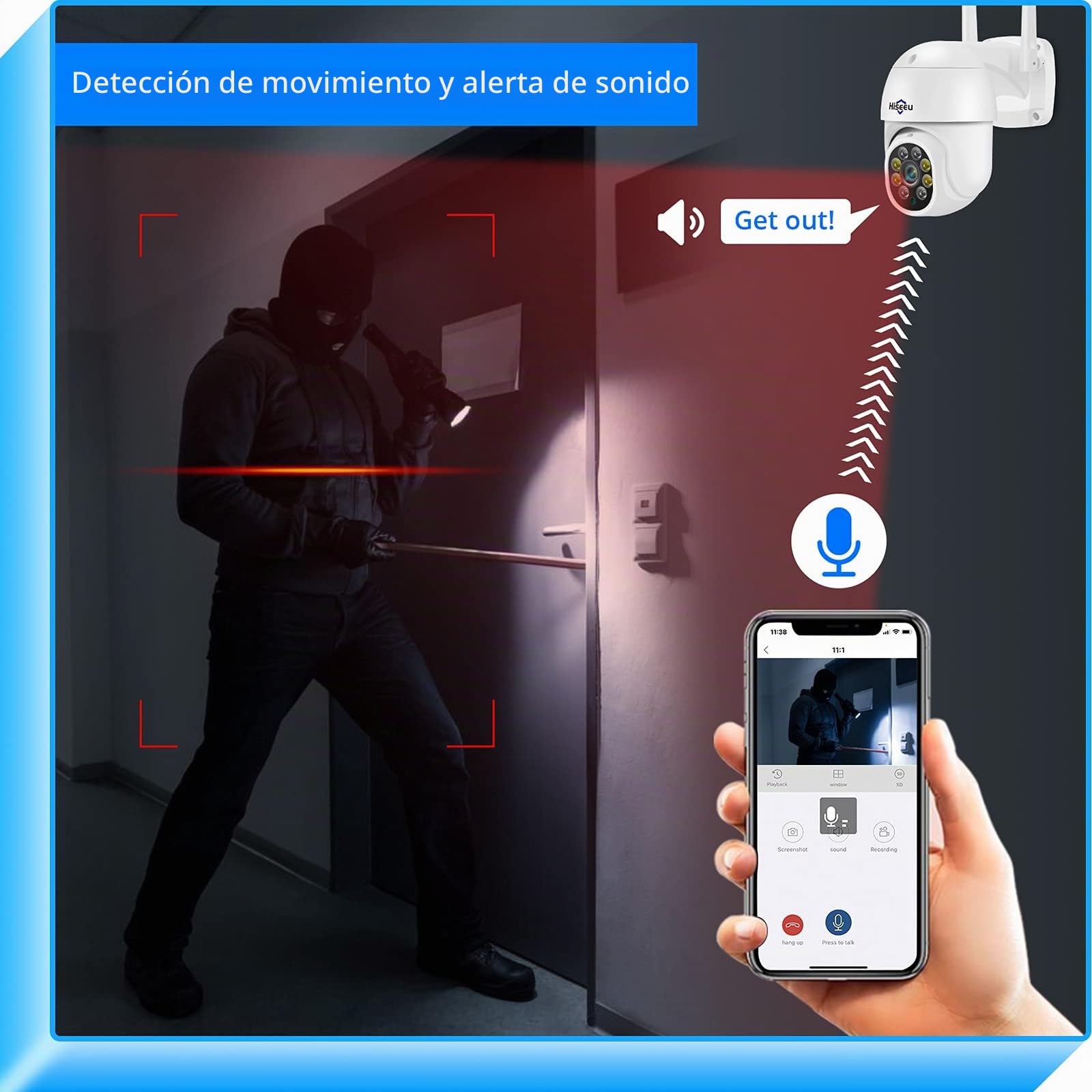 Hiseeu 【Seguimiento Automático】 5MP Cámara Vigilancia WiFi Exterior con PTZ,Cámara de Seguridad con Visión Nocturna en Color,Audio bidireccional,Detección Humana,IP66 Impermeable,Vista Remota