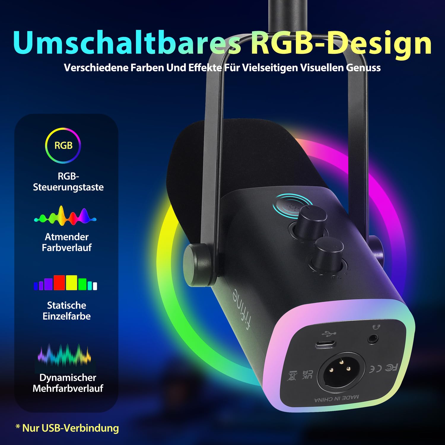 FIFINE XLR Streaming Mikrofon mit Arm für Podcast Studio, USB Dynamisch Microphone Gaming PC mit Stummschalttaste, für PS4/5 Mac Mixer Soundkarten