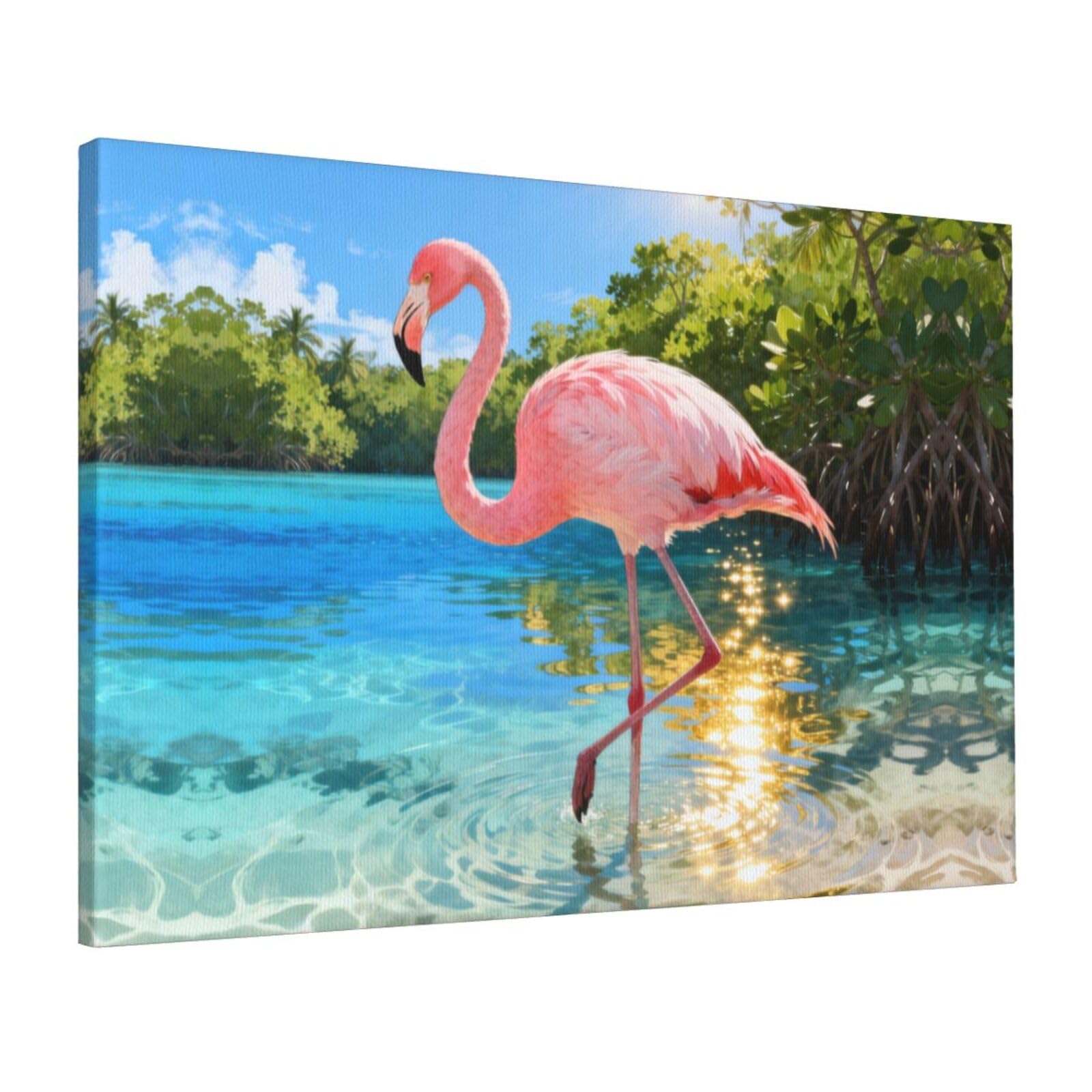 CNTDBU Flamingos Print Canvas Wall Art 16x24 Inch-Large Modern Painting Print for Living Room, Framed Ready to Hang Artwork for Bedroom