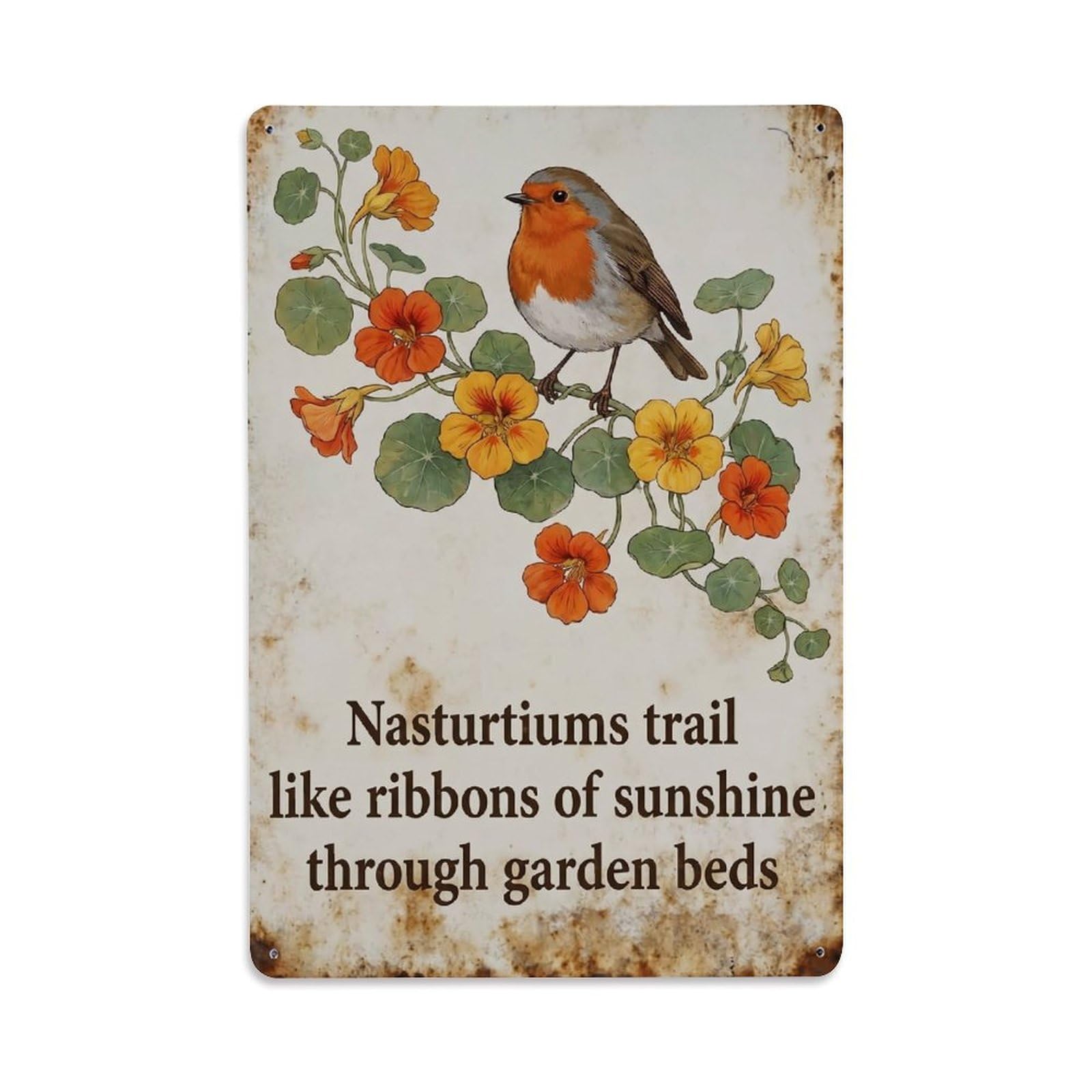 Robin Bird Garden Quote Nasturtium Trail Metal Tin Sign