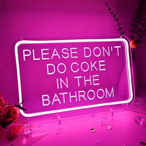 Miniatura 5 de Planzo Letrero de neón LED rosa con texto en inglés Please Dont Do Coke In The Bath para el hogar dormitorio baño sala de juegos bar tienda