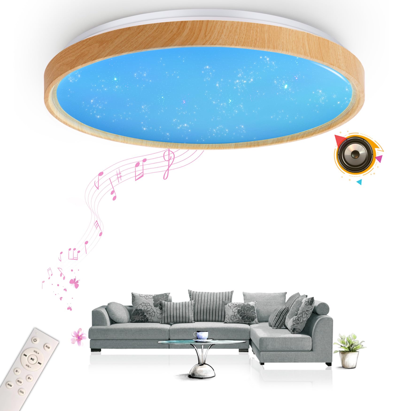 chysongoods-MW LED Music Ceiling Light with Bluetooth Speaker ฮฆ40cm 45W Voice and APP Control Compatible with Alexa/Google Home RGB Color Changing Dimmable Color Adjustment with Remote Control
