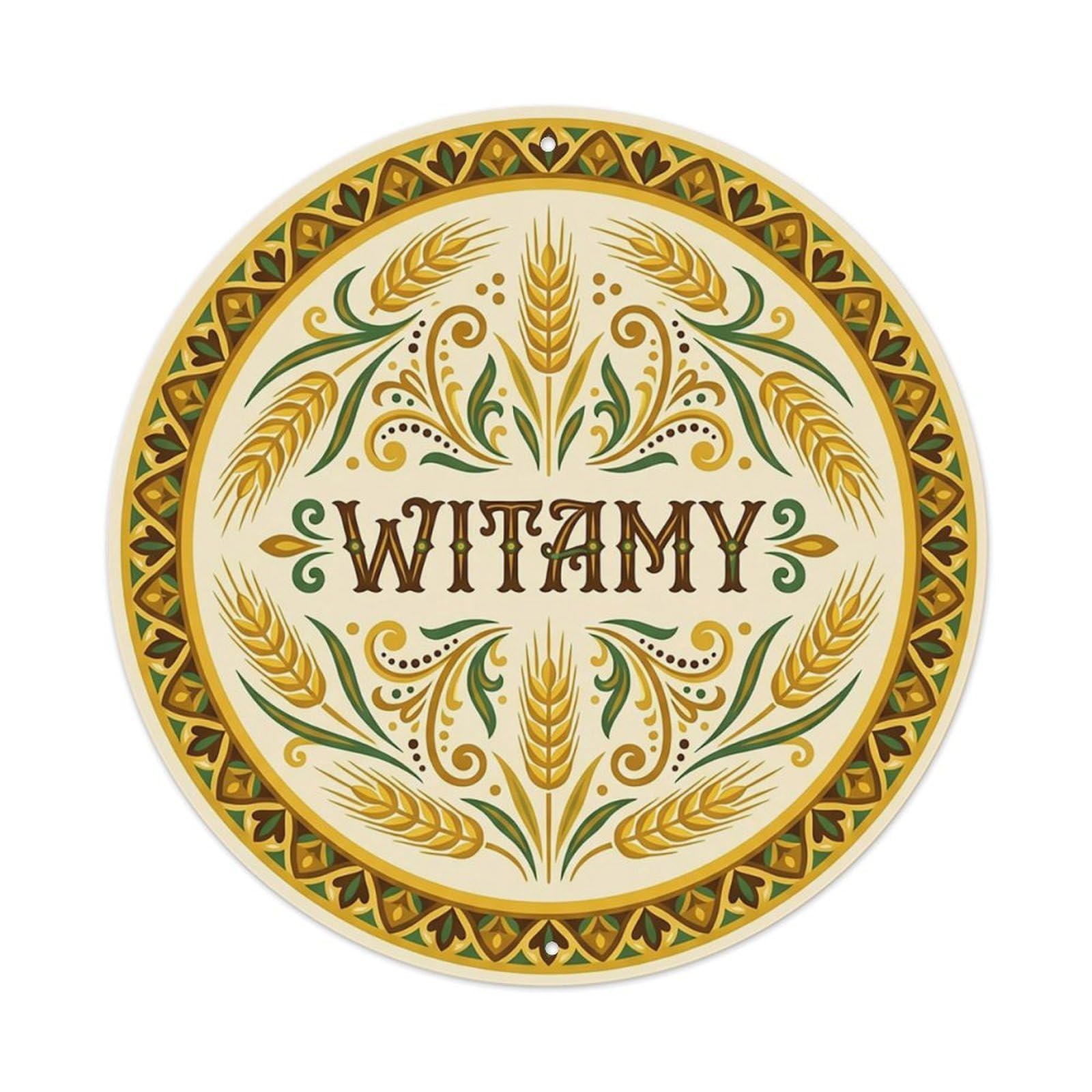 Vintage Polish Folk Art Witamy Welcome Barley Grain Metal Tin Sign