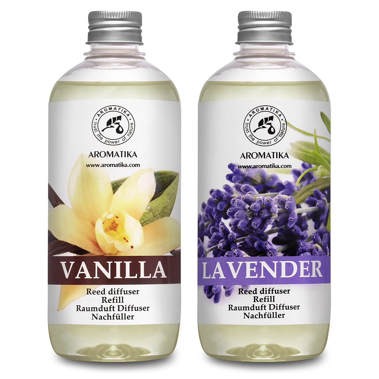 Reed Diffuser Refill Set Vanilla & Lavender with Lavender Essential Oil 33.8 Fl Oz - 2x500ml - Fragrance Oil Reed Diffuser Refill - Diffuser Refill Set W/ Sticks - Room Freshener - Floral Fragrance