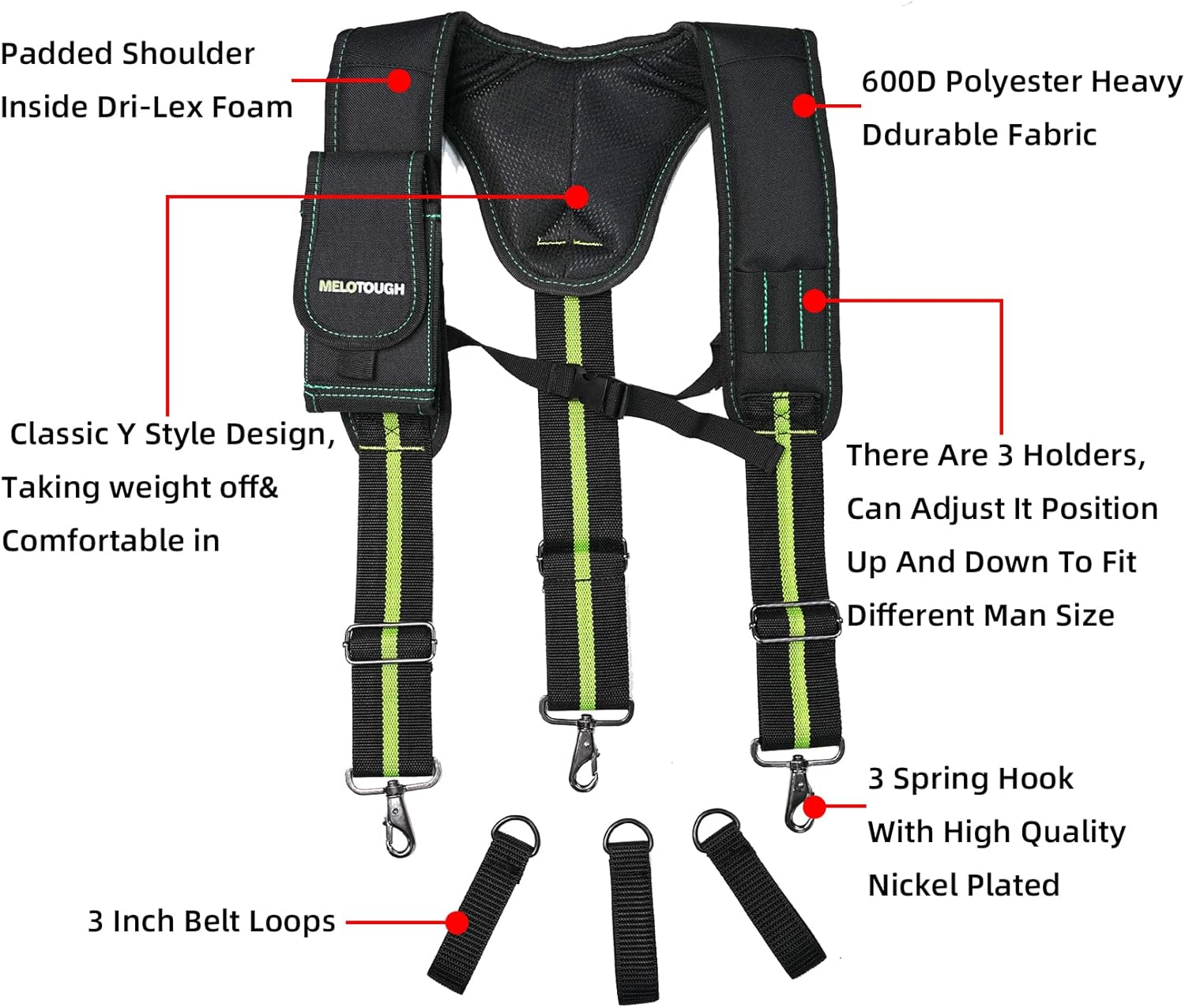 MELOTOUGH Tool Belt Suspenders for Work Belt Suspenders Heavy Duty Padded Suspenders for Electrician/Construction/Farmer - Image 2