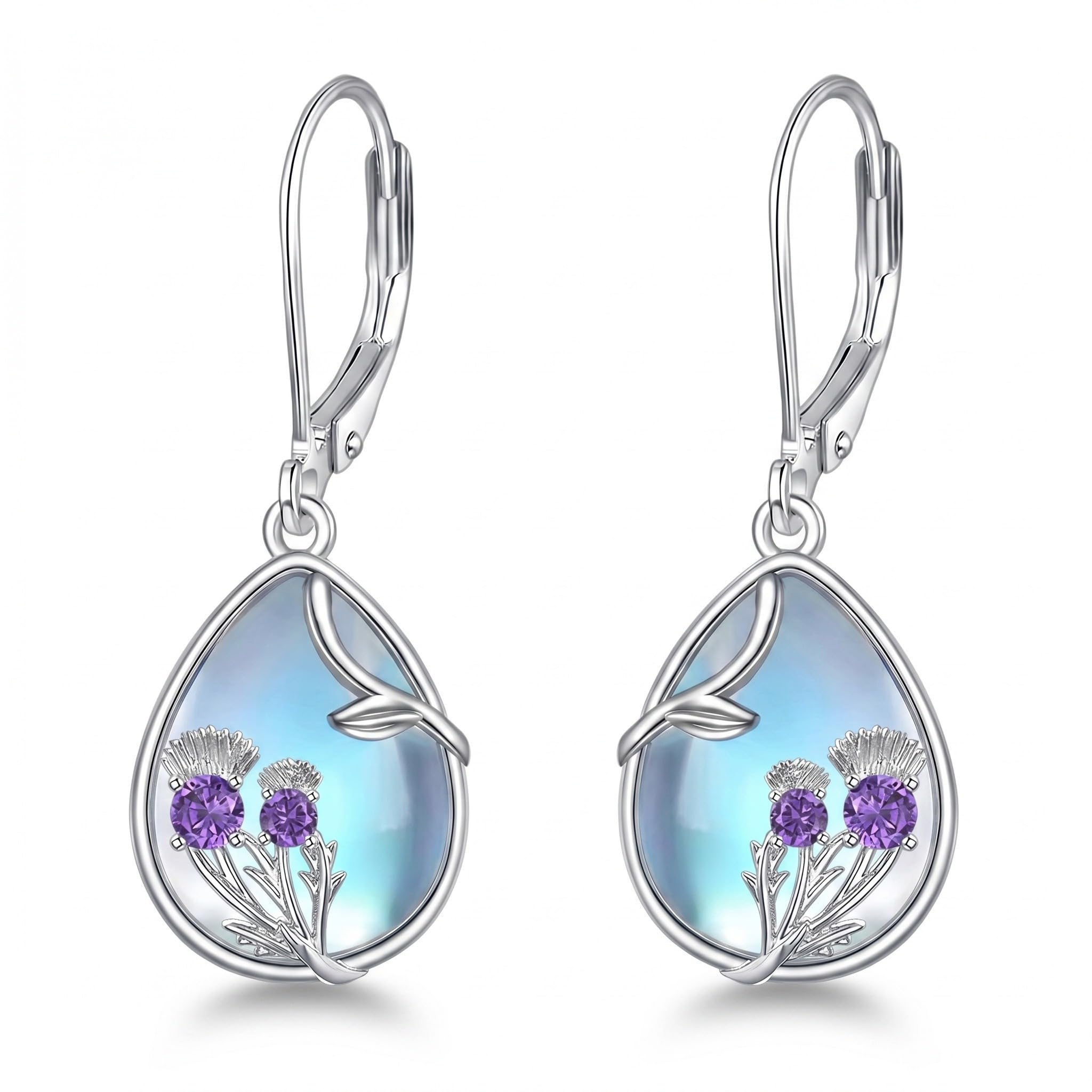Scottish Thistle/Sunflower/Violet/Daffodil/Orchid Earrings Sterling Silver Flower Dangle Dangling Drop Boho Earrings Jewelry Gifts for Women