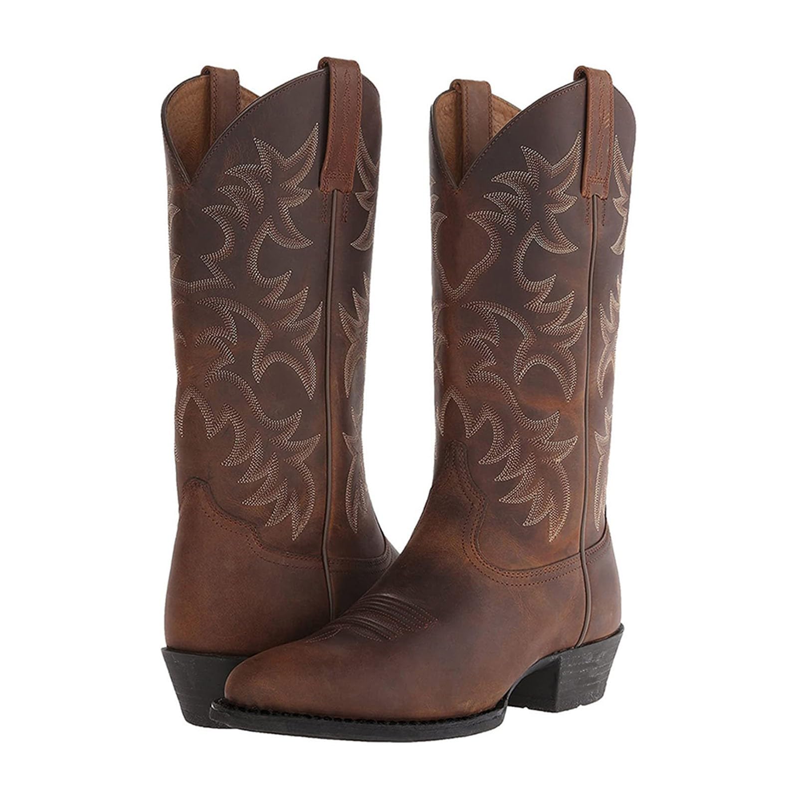Generisch Stivali da cowboy da uomo in pelle PU, stivaletti in pelle a punta, scarpe lunghe per il tempo libero con tacco in pelle, scarpe da viaggio, antiscivolo, in similpelle, con ricamo