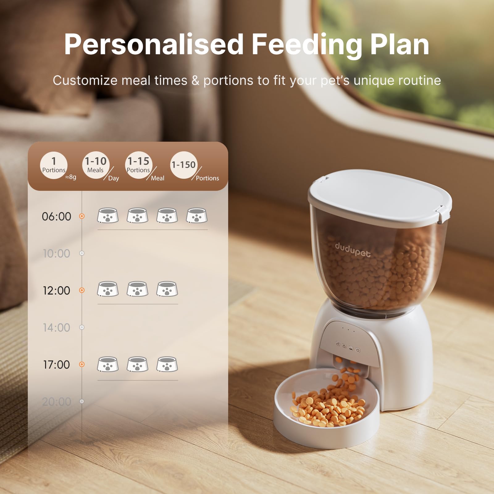Automatic Cat Feeder 5G WiFi, Automatic Pet Feeder with App Remote Control, 5L Cat Dry Food Dispenser Dual Power,10 Meals Programmable 1-15 Portion Control Auto Cats Feeders for Indoor Use - image 5