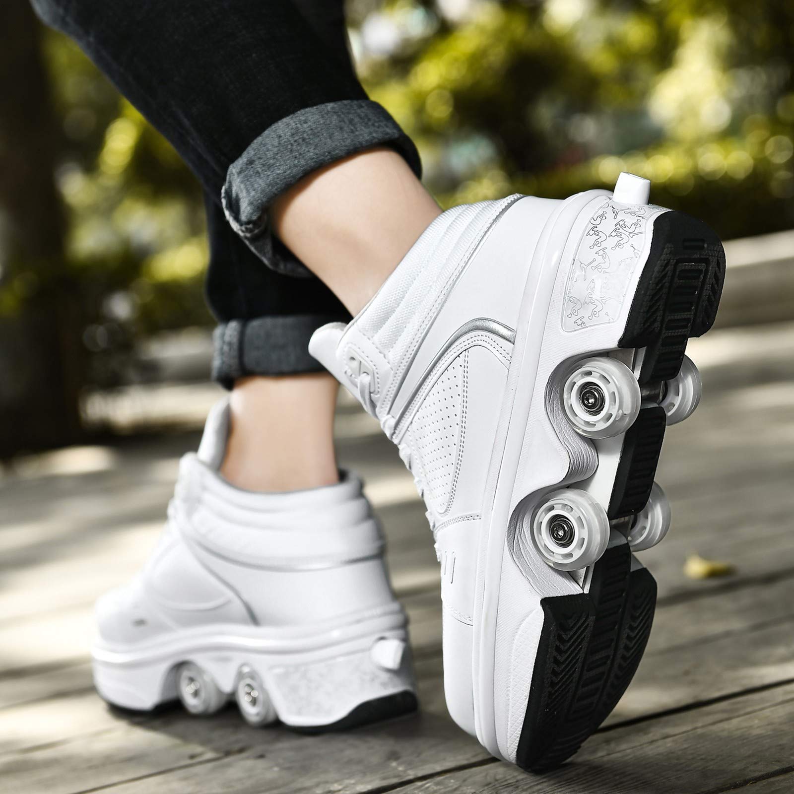 Pattini Rotelle Multiuso 2 In 1 Pattini Rotelle Regolabili A 4 Ruote Pattini Per Donna Uomo, Pattini A Rotelle Scarpe Da Tennis, Regalo Per Principianti Unisex