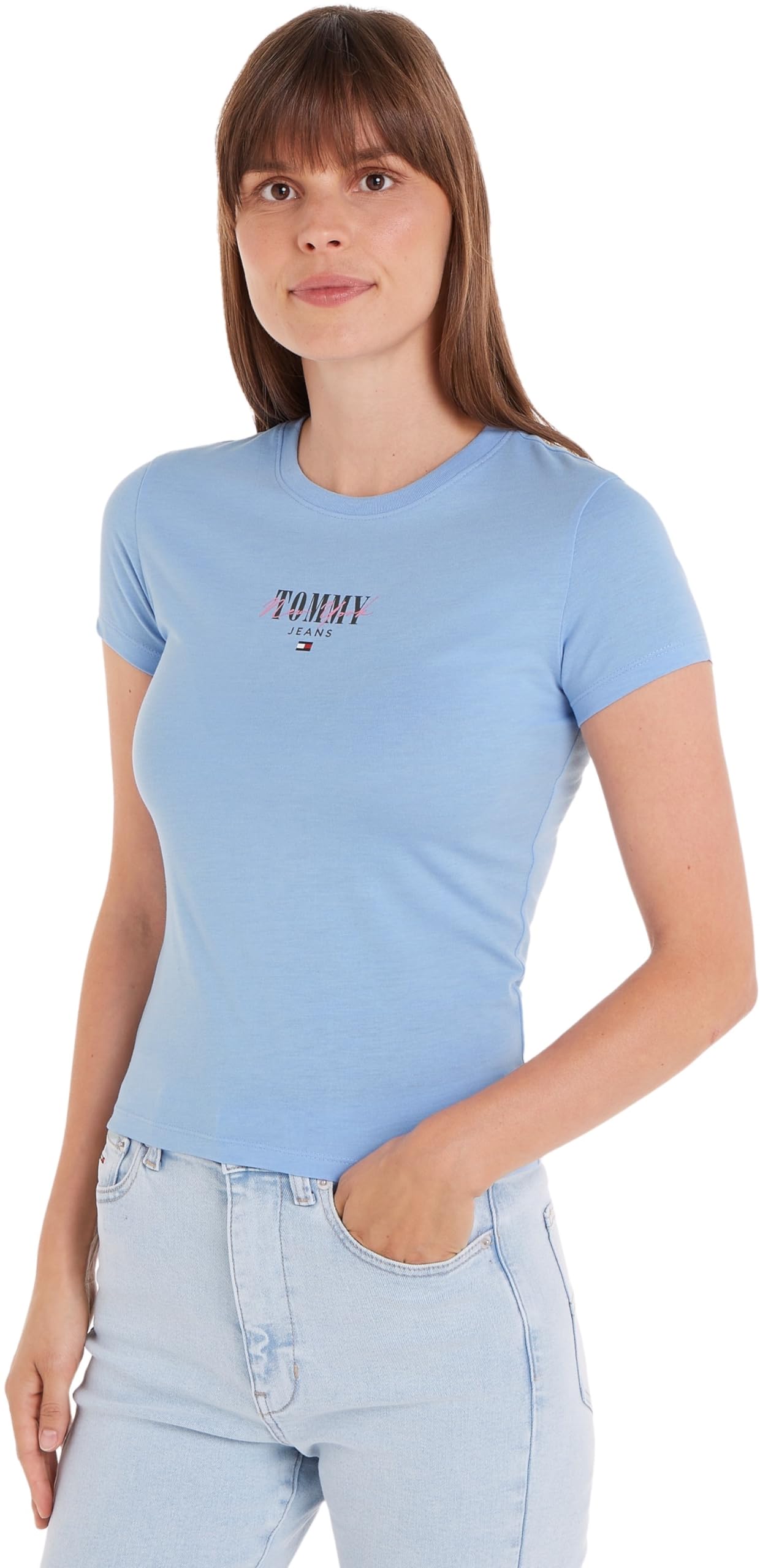 Tommy Jeans Camiseta de Manga Corta para Mujer Slim Cuello Redondo