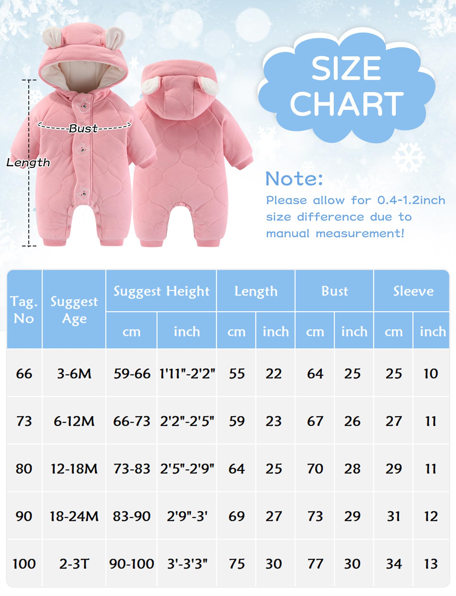 AIEOE Trajes de Nieve para Bebés Niño Ropa de Invierno de Niños Mono de Nieve Niño Traje de Nieve Niña con Capucha