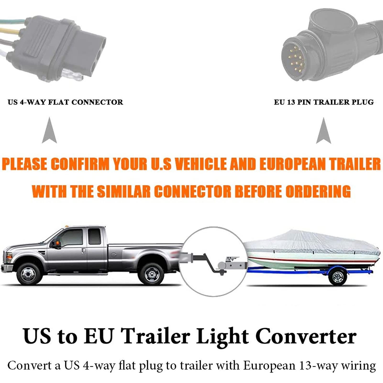 aqxreight - Trailer Light Converter, Trailer Connector Light Converter US 4-poliger Flachstecker an EU 13-poliger Runder Stecker Tragbare Adapterbuchse